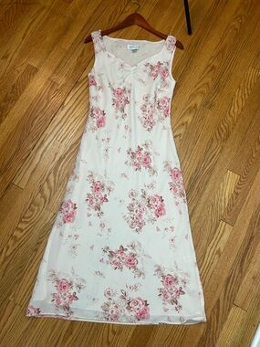 Casual corner annex vintage sleeveless midi  dress 8 floral Blush pink V-Neck